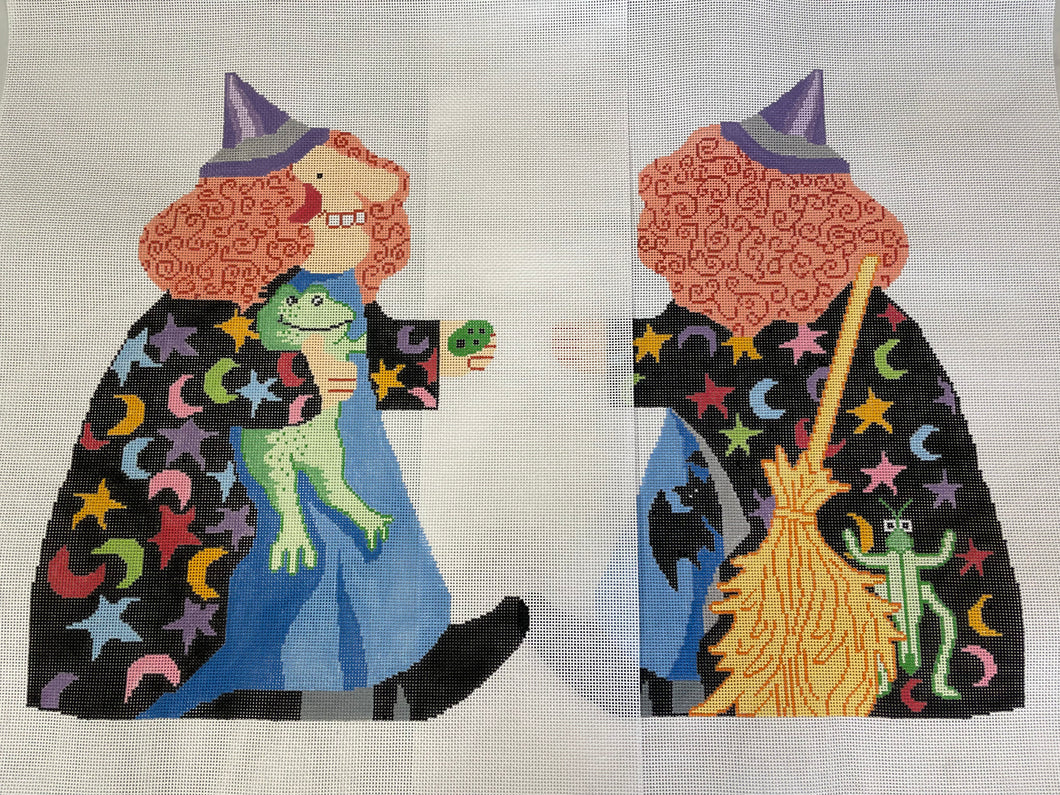 Double-Sided Witch #1 (Robe w/Stars and Moons) Needlepoint Canvas