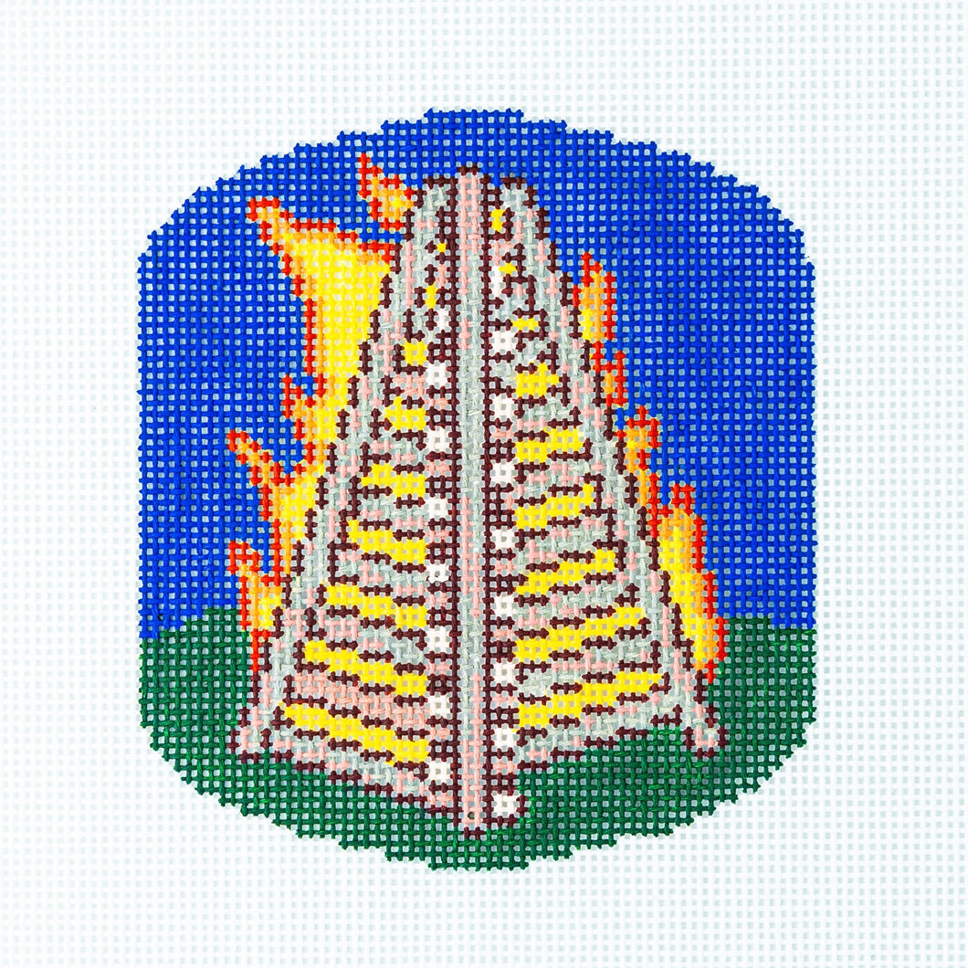 Christmas Bonfire on the Levee  Needlepoint Ornament