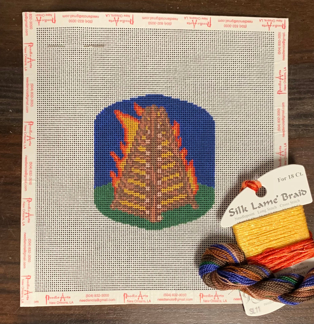 Christmas Bonfire on the Levee  Needlepoint Ornament