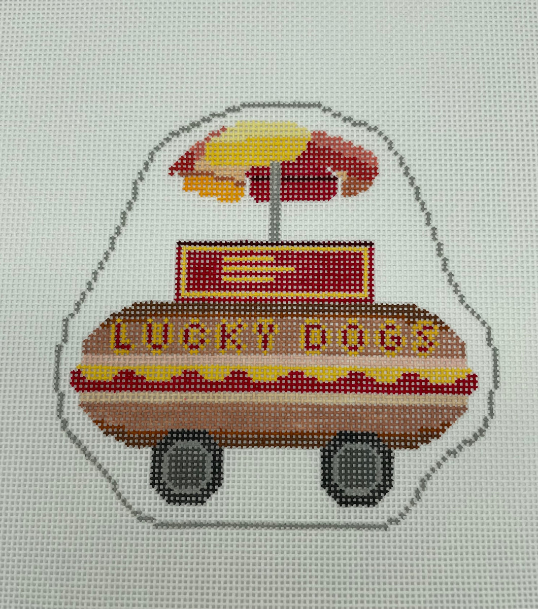 Lucky Dog Cart Needlepoint Ornament