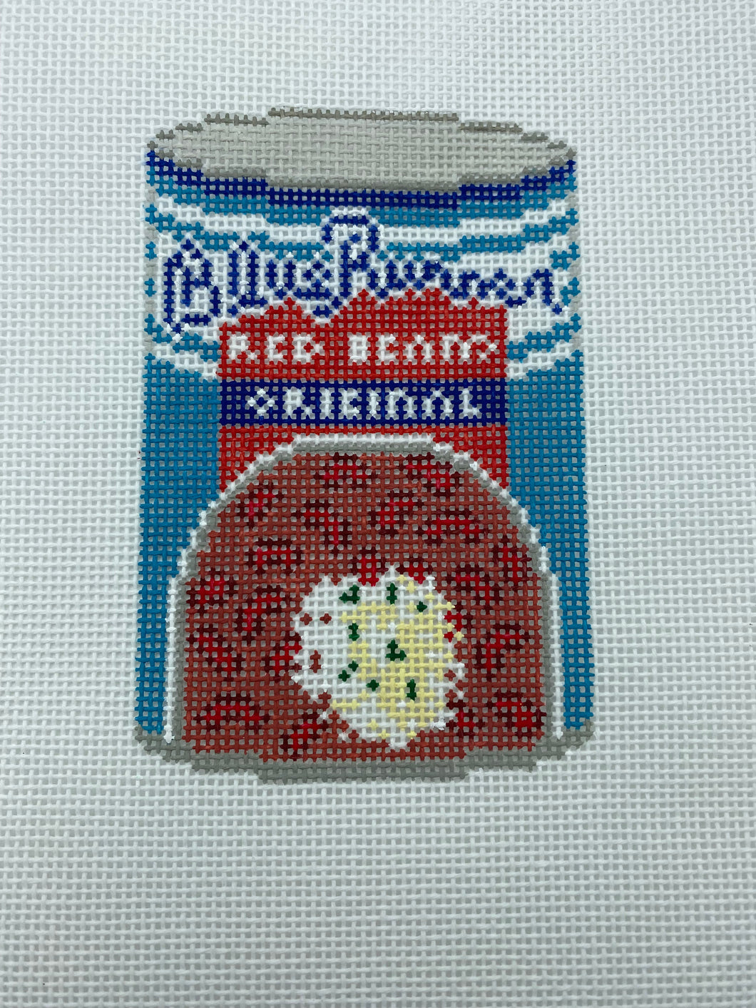 Blue Runner Red Beans Needlepoint Ornament