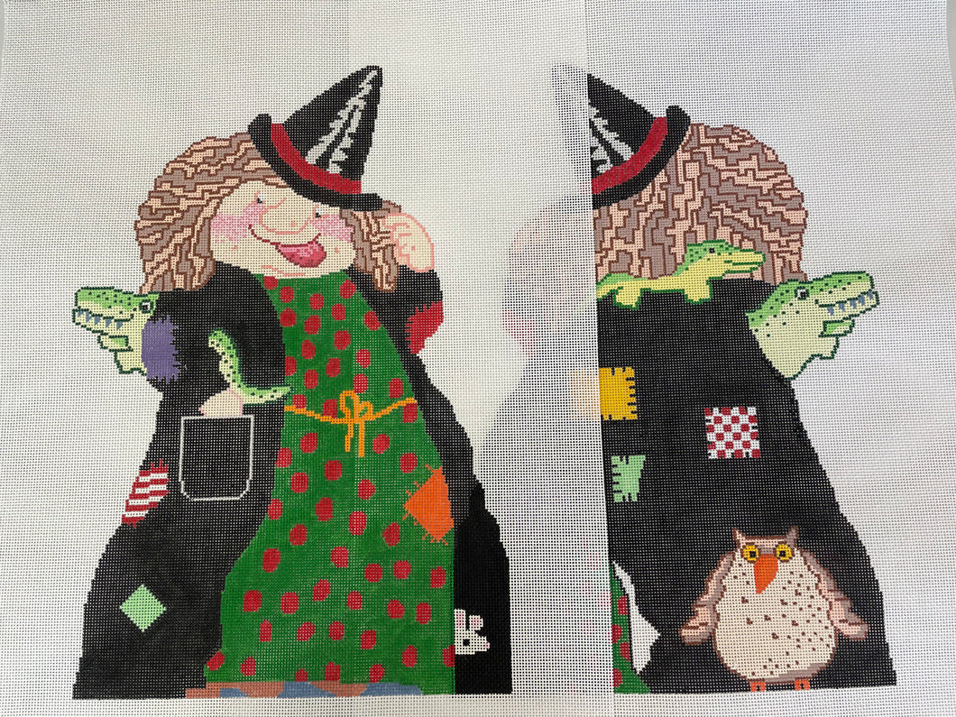 Double-Sided Witch #2 (Robe w/Patches/Alligators) Needlepoint Canvas