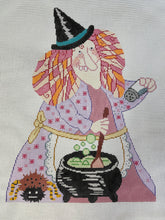Load image into Gallery viewer, Double-Sided Witch #3 (With Bubbling Cauldron) Needlepoint Canvas
