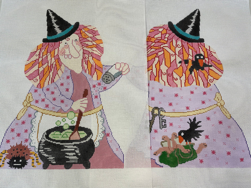 Double-Sided Witch #3 (With Bubbling Cauldron) Needlepoint Canvas