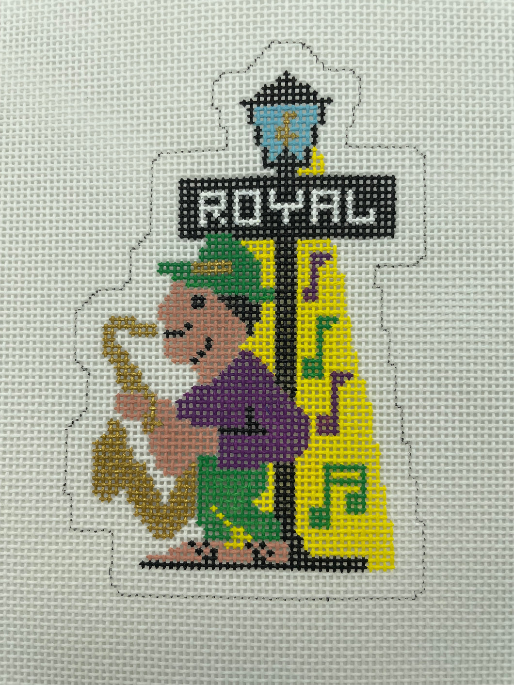 Royal Street Musician Needlepoint Ornament