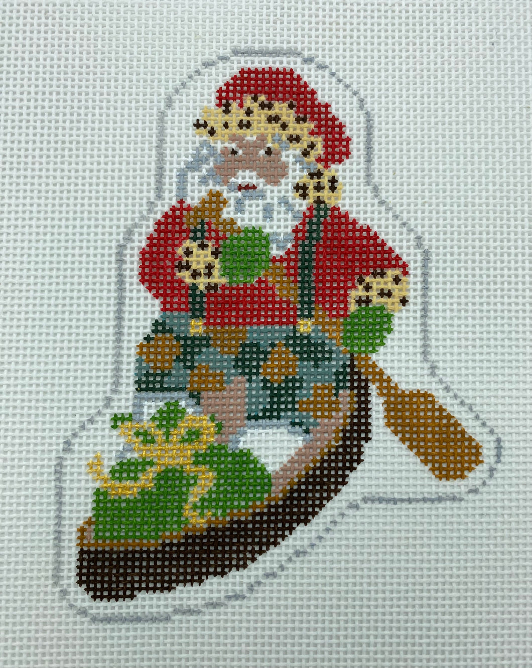 Santa in a Pirogue Needlepoint Ornament